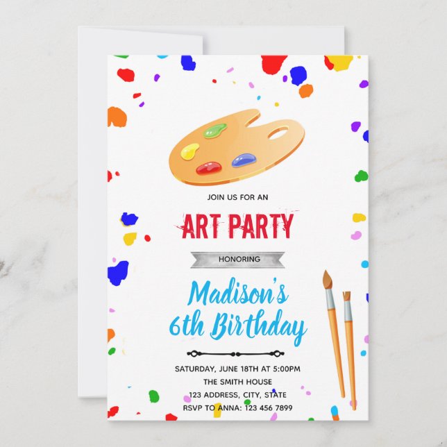 Invitation Joli anniversaire d'art de couleur primaire (Devant)