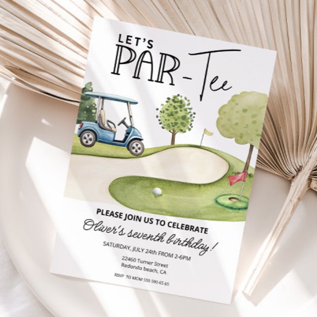 Invitation Joli Anniversaire de golf Par-Tee, tout âge (Golf birthday invitation, Let's par-tee, any age, watercolor illustrations)