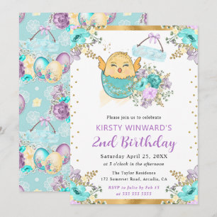 Invitation Joli Anniversaire de Pâques Floral Aquarelle Pouss