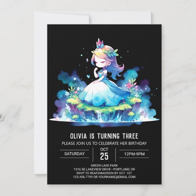 Invitation Joli Anniversaire de Princesse pour Enfants (Devant)