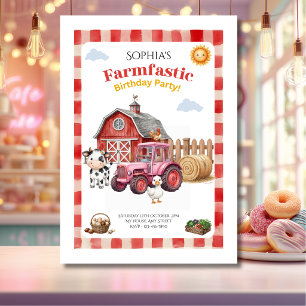 Invitation Joli anniversaire d'enfant de la ferme rouge
