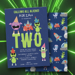 Invitation Joli Anniversaire Enfants Monstre Alien Moderne Es