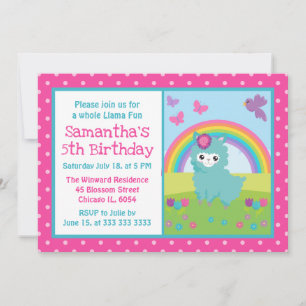 Invitation Joli Anniversaire Floral Printanier Turquoise Lama
