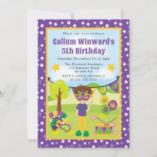 Invitation Joli Anniversaire Garçon Brunette Mardi Gras Enfan