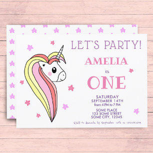 Invitation Joli Anniversaire Licorne Colorée 1 an