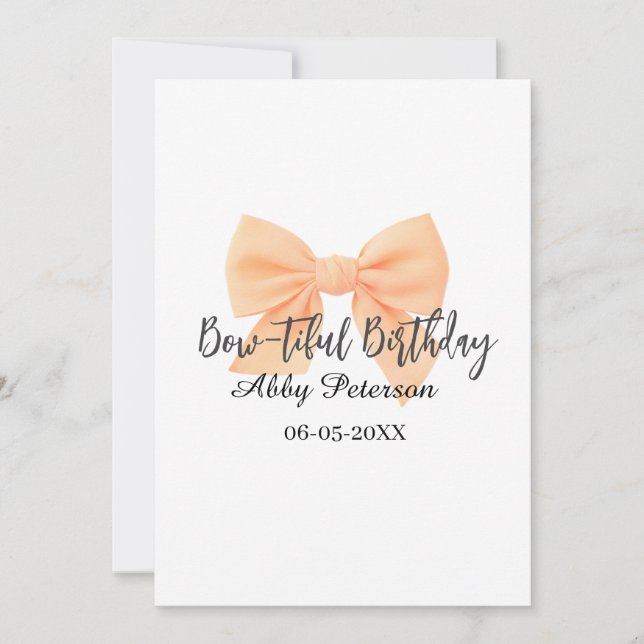 Invitation Joli anniversaire ruban orange nom date simple pas (Devant)