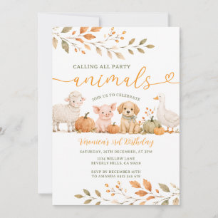 Invitation Joli Anniversaire Tous les Animaux de Fête Automne