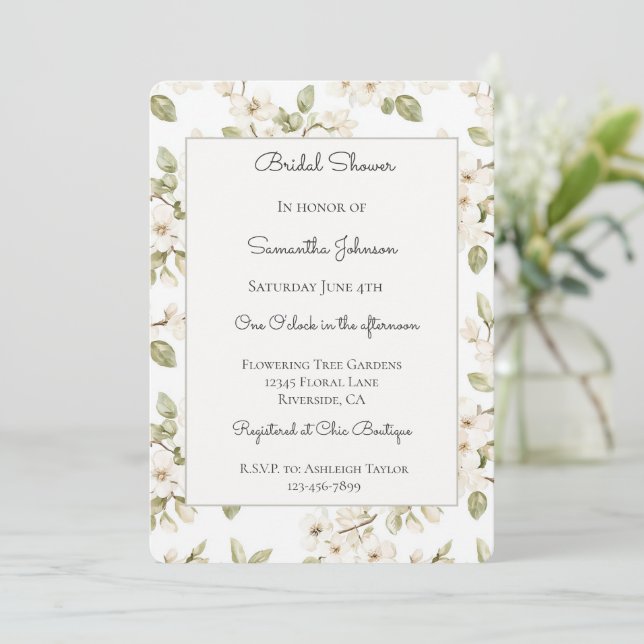 Invitation Joli Arbre Fleurissant Crème Réception de Mariage  (Debout devant)