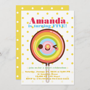 Invitation Joli arc-en-ciel lollipop anniversaire