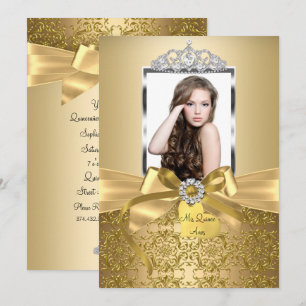 Invitation Joli arc en or et couronne de Quinceanera
