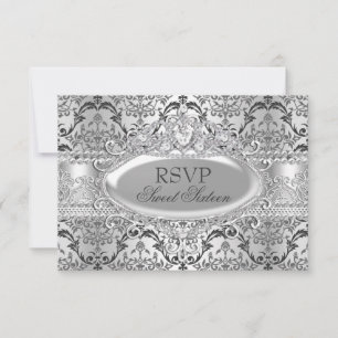 Invitation Joli Argent Damask Sweet 16 RSVP