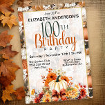 Invitation Joli automne automne automne Citrouille Floral 100<br><div class="desc">Joli automne automne automne Citrouille Floral 100e anniversaire Invitation. Il Est Facile De Changer L'Exemple De Texte En Vous Propre En Cliquant Sur Personnaliser. Cliquez Sur Personnaliser/Modifier Avec L'Outil De Création Pour Modifier Le Type De Police, La Couleur De Police, La Taille De Police, Ou Pour Ajouter/Supprimer/Modifier Le Texte Ou...</div>