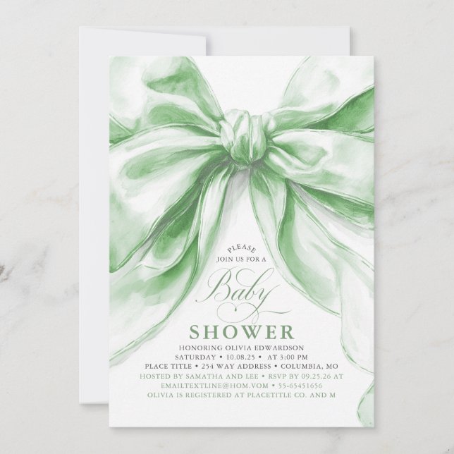 Invitation Joli Baby shower à mâchoires vertes (Devant)