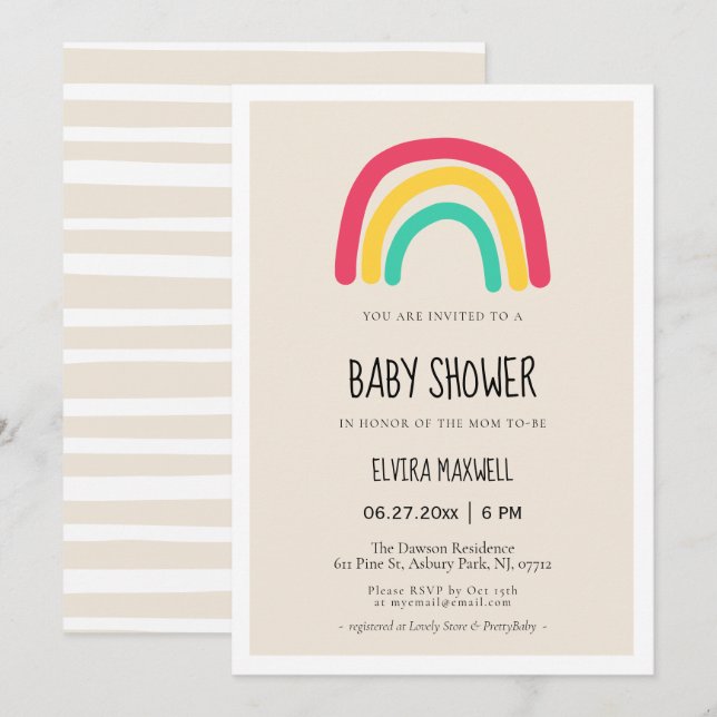 Invitation Joli Baby shower arc-en-ciel moderne (Devant / Derrière)