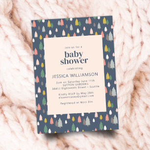Invitation Joli Baby shower bleu vert des arbres de Noël
