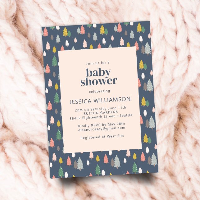 Invitation Joli Baby shower bleu vert des arbres de Noël (Créateur téléchargé)
