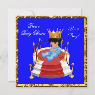 Invitation Joli Baby shower Blue Gold Boy Prince Crown