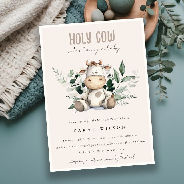 Invitation Joli Baby shower Blush Pastel Vache (Créateur téléchargé)