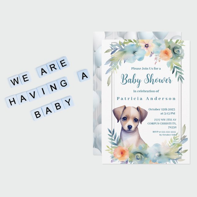 Invitation Joli Baby shower Brown pour garçon avec chiot (Baby SHower Invitation )