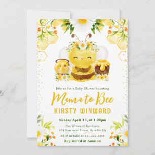 Invitation Joli Baby shower d'abeilles au miel jaune