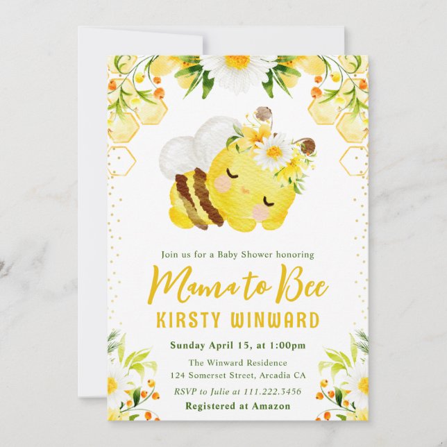 Invitation Joli Baby shower d'abeilles au miel jaune (Devant)