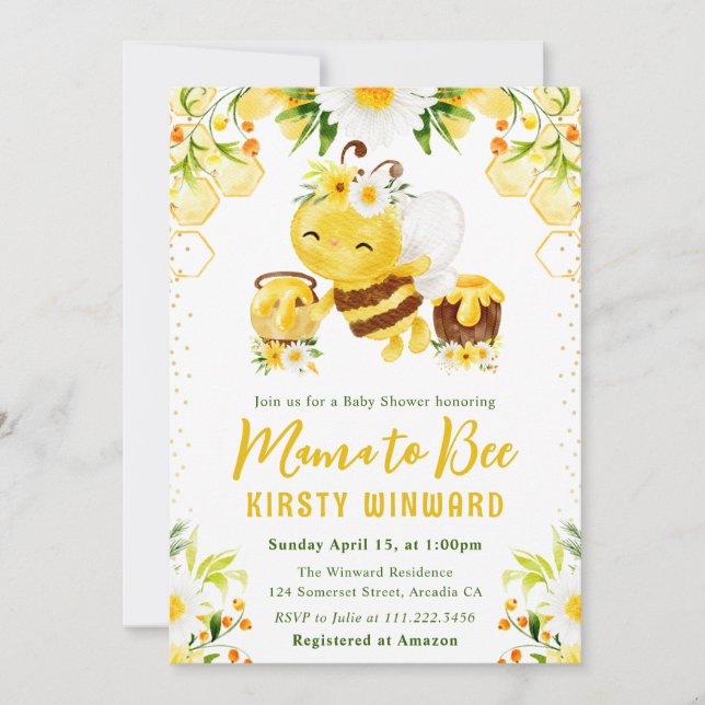 Invitation Joli Baby shower d'abeilles au miel jaune (Devant)