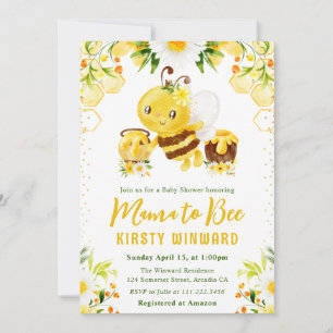 Invitation Joli Baby shower d'abeilles au miel jaune