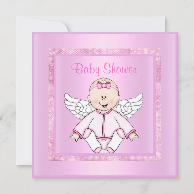Invitation Joli baby shower d'ange bébé rose (Devant)
