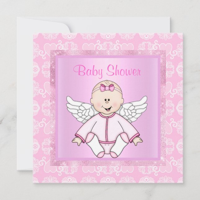Invitation Joli baby shower d'ange bébé rose (Devant)