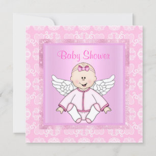 Invitation Joli baby shower d'ange bébé rose