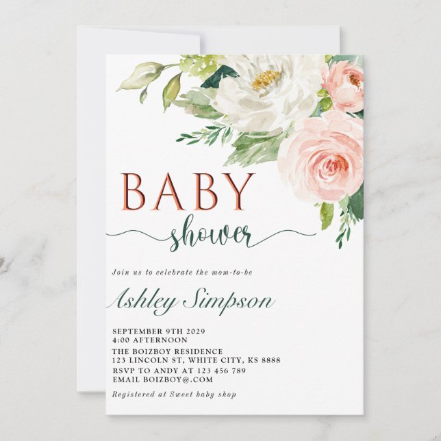 Invitation Joli Baby shower d'aquarelle (Devant)