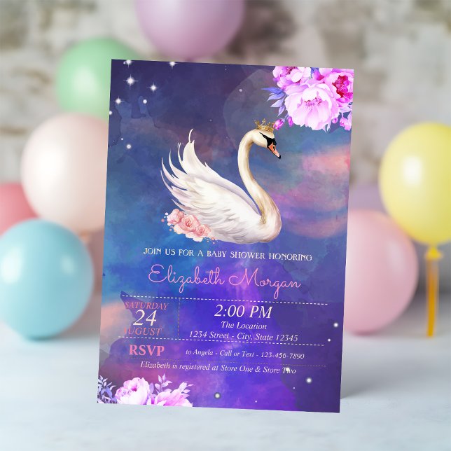 Invitation Joli Baby shower d'aquarelle florale de cygne (Créateur téléchargé)