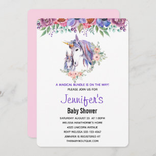 Invitation Joli Baby shower d'aquarelle maman et bébé Unicorn