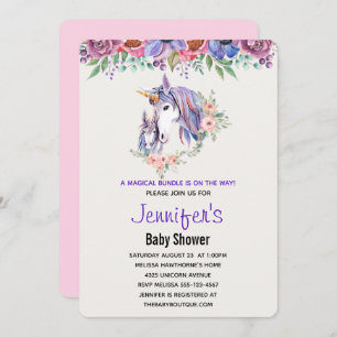 Invitation Joli Baby shower d'aquarelle maman et bébé Unicorn