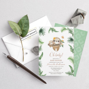 Invitation Joli Baby shower d'aquarelle Sloth Greenery
