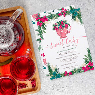 Invitation Joli baby shower de brassage de thé de Noël hiver