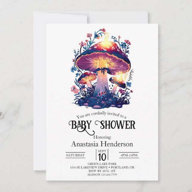 Invitation Joli Baby shower de champignons Dreamy (Devant)