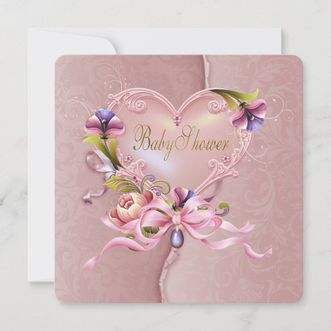 Invitation Joli Baby shower de coeur rose Damas (Devant)