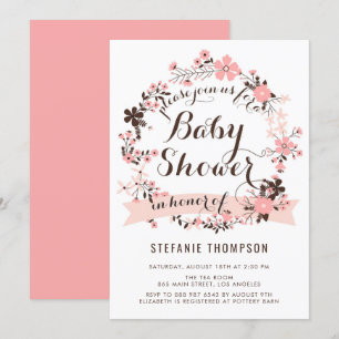 Invitation Joli Baby shower de couronne de fleurs rose