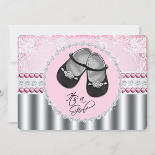 Invitation Joli Baby shower de diamants et perles roses