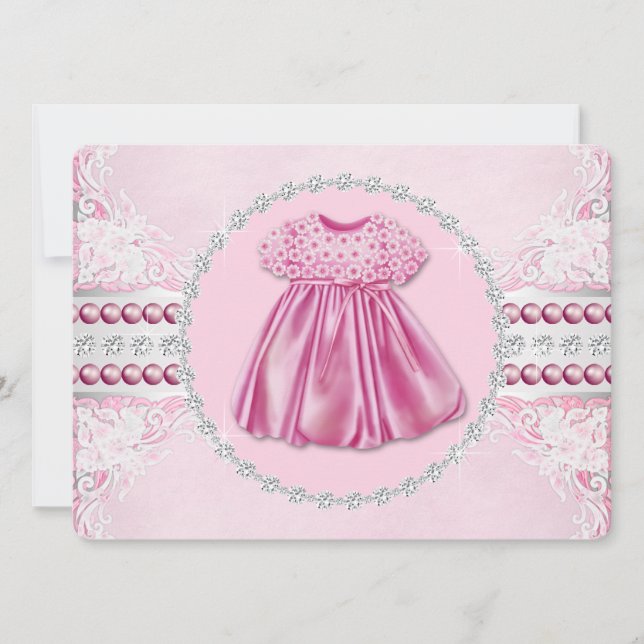 Invitation Joli Baby shower de diamants et perles roses (Devant)