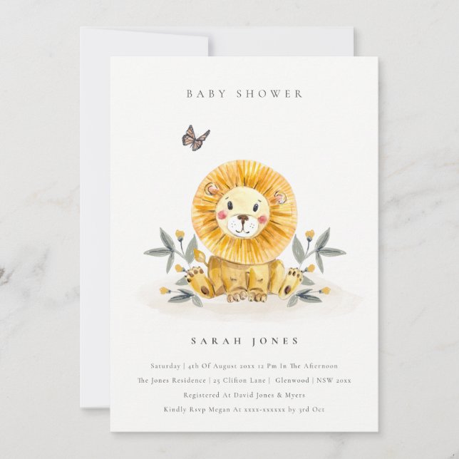 Invitation Joli Baby shower de feuillage de Lion Woodland (Devant)