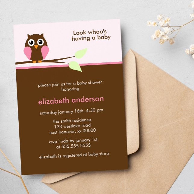 Invitation Joli Baby shower de fille de hibou rose (Créateur téléchargé)