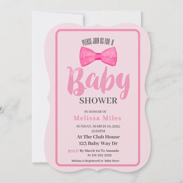 Invitation Joli Baby shower de fille de la cou rose (Devant)