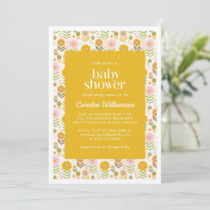 Invitation Joli Baby shower de fleurs jaunes scandinaves rétr