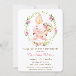 Invitation Joli Baby shower de fleurs rose rose Piggy