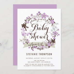 Invitation Joli Baby shower de gerbe de fleurs violettes et g