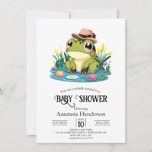 Invitation Joli Baby shower de grenouille (Devant)
