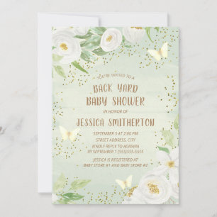 Invitation Joli Baby shower de Jardin vert Fleurs blanches