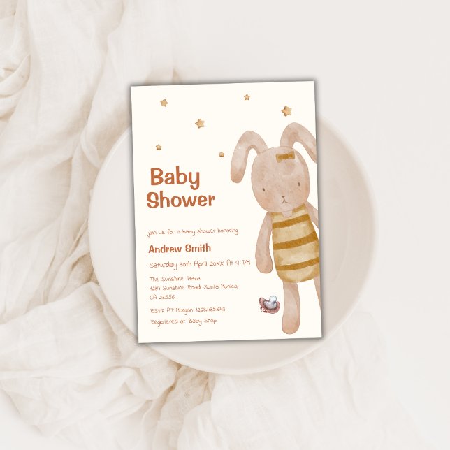 Invitation Joli Baby shower de Jouet Bunny Boho (Cute Boho Bunny Toy Baby Shower Invitation)